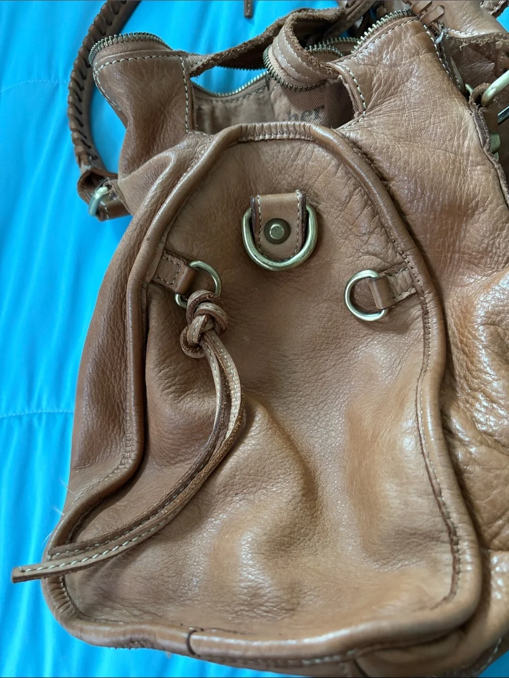 LUsher Tan Braided-Handle Italian Leather Shoulder Bag with Fringe w/Dust bag